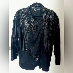Vintage Faux Leather Top with Brass Accents